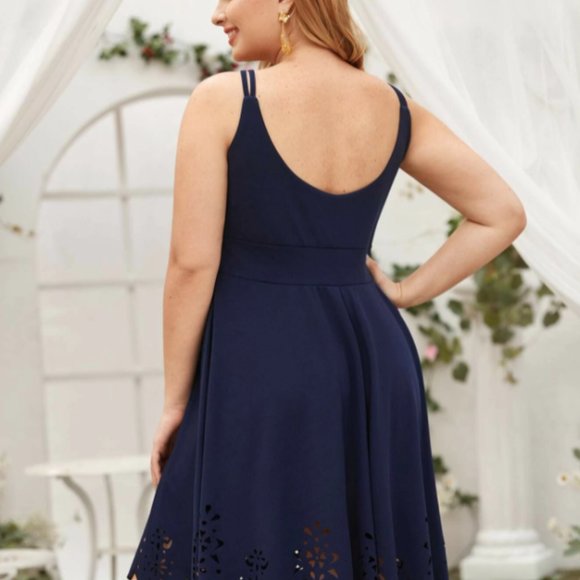 Plus Solid Navy Laser Cut Cami Dress - Picture 2 of 4